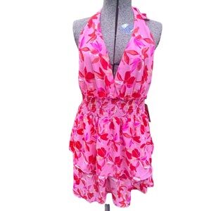 Vibrant Floral Halter Mini Dress
